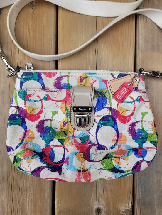 Coach Handbags - Coach Poppy Logo Print Crossbody Bag with White Strap